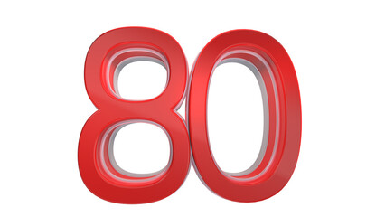 Elegant red glossy 3d number 80