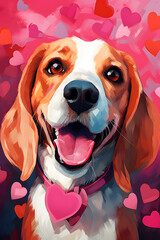 Beagle with hearts