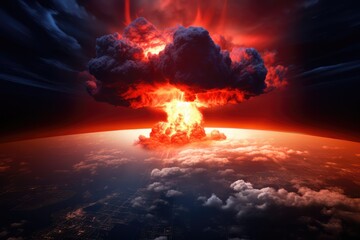 Nuclear explosion in outdoor environment, atomic explosion, nuclear disaster background
