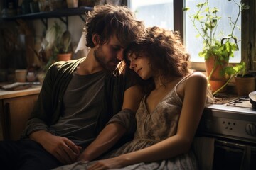 Couple Embracing As They Sleep Peacefully, Generative AI