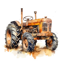 Tractor Watercolor Illustration Isolated