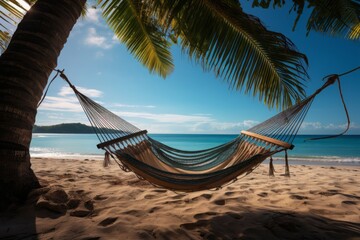 Hammock Strung Between Two Palm Trees, Generative AI