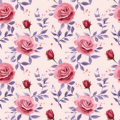 seamless pattern pink roses generative AI