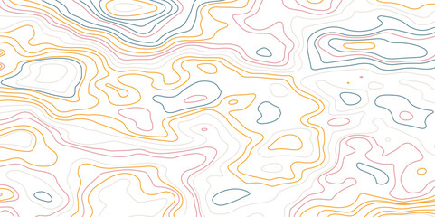 Colorful topographic topo contour map background. Vector seamless background with texture topographic contour line, isolines. Map. Isolated on white background.