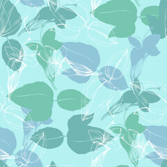 Seamless pattern of mint leaves. Hand drawing. Good for textile printing and adult coloring books.