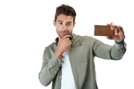 Selfie, man pose and smile with profile picture for social media with casual and modern style. Happy, model and male person from New York with photograph isolated on a transparent, png background