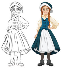 Caucasian Woman in Braids: Vintage Style