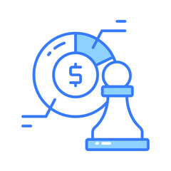 Chess piece with pie diagram denoting the concept of business strategy modern icon