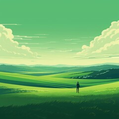 Obraz na płótnie Canvas Generate Illustrations. field. vast green field. Mountains. Green. As far as the eye can see. vast. rural view with a blue sky