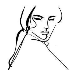 single contour line abstract female portrait character