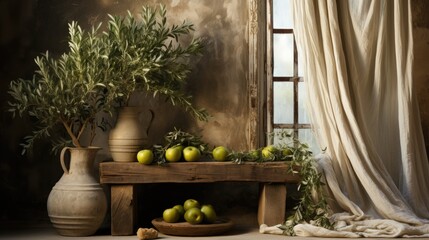 Fototapeta na wymiar Generative AI - Whispering Mysteries of Tranquility: The Rustic Olive Tree Ambiance