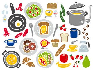 朝食イメージのイラストセット