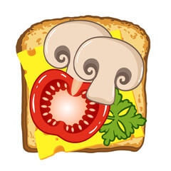 Vector illustration of toast with mushrooms, tomato and lettuce. Healthy food for breakfast