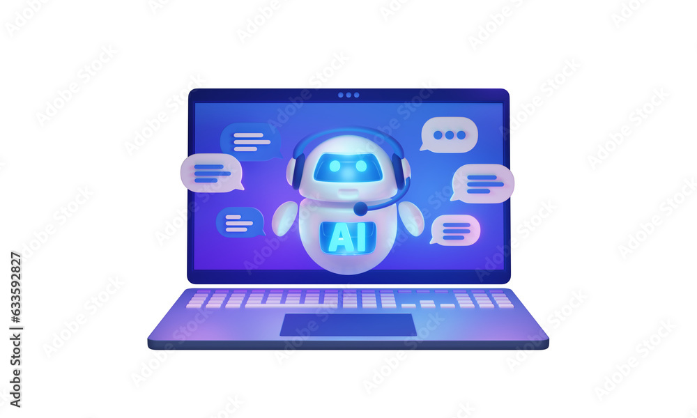 Poster chatbot ai assistant for automated customer support 3d illustration concept