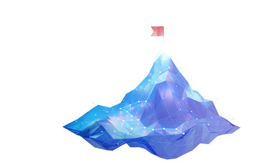 Digital success 3D concept, mountainous terrain with a path leading upward