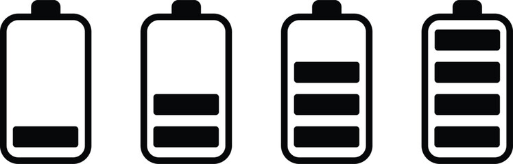 Battery icon set vector . Charge level indicator from low to full charging - obrazy, fototapety, plakaty