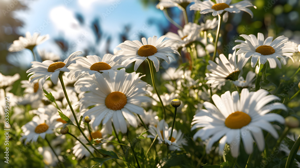 Sticker Beautiful group of daisy flowers background