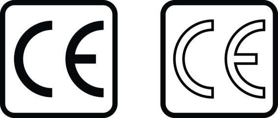 CE marking symbols in two styles for packaging. CE safety standards mark vector isolated on white background - obrazy, fototapety, plakaty