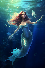 Beautiful mermaid in the fantasy world siren