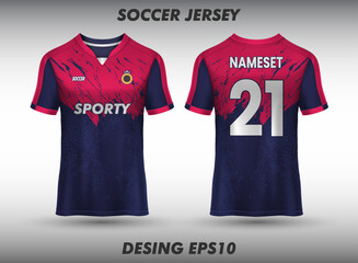 T-shirt sport design template for soccer jersey, football kit and tank top for basketball jersey. Sport uniform in front and back view. Mock up for sport club.