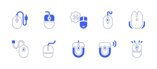Mouse icon set. Duotone style line stroke and bold. Vector illustration. Containing mouse, computer, wireless.
