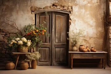 Fototapeta na wymiar Generative AI - Nostalgic Passage to Tuscan Timelessness: The Italian Rustic Doorway
