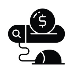 Pay per click, mouse with search oar and dollar, Ppc or cost per click vector