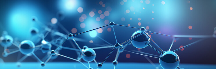 Background of blue color with glass atom model