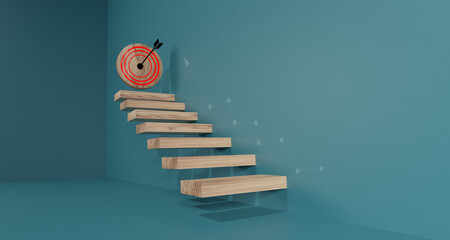 woods block step on table with icon Action plan, Goal and target, success and business target...