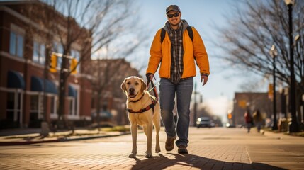 Guide dog helps visually impaired man walk