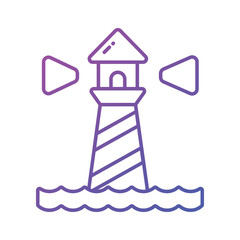 A tower containing a beacon light to warn or guide ships at sea, well designed icon of lighthouse