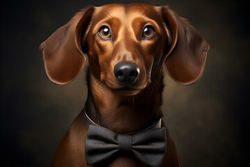 funny portrait of dachshund wearing bowtie
