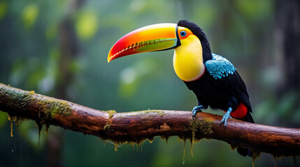 Beautiful colorful toucan bird on a branch