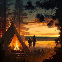 Summer Forest tent and a couple