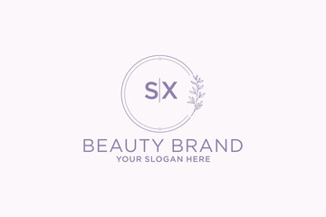 Fototapeta na wymiar feminine floral letter SX. beautiful caligraphic monogram flourish leaf boutique logo vector template stock illustration 