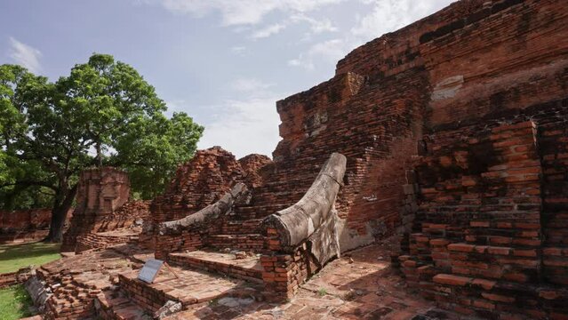 Wat Mahathat Temple Ruins in Ayutthaya, Thailand. 4K 60FPS