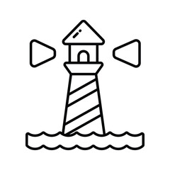A tower containing a beacon light to warn or guide ships at sea, well designed icon of lighthouse