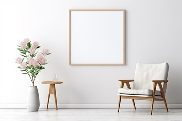 Blank Frame Mockup in Modern Interior with Trendy Vase and Chair