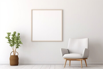 Blank Frame Mockup in Modern Interior with Trendy Vase and Chair