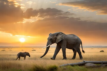 Fototapeta na wymiar elephant in the sunset
