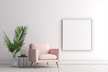Blank Frame Mockup in Modern Interior with Trendy Vase and Chair