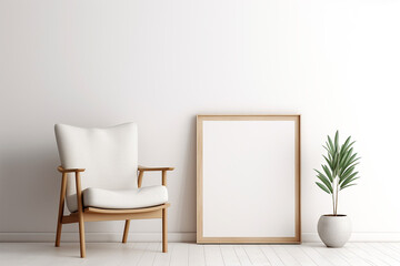 Blank Frame Mockup in Modern Interior with Trendy Vase and Chair
