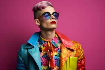 portrait of a non-binary person wearing colourful clothing