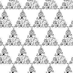 Vector Easter seamless pattern. Great spring Holiday background. Doodle outline illustration. Cute hand drawn elements