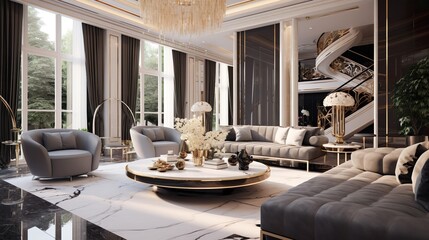 High-end Renaissance living room interior and sofa