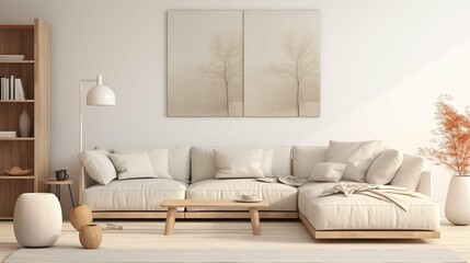 Modern Living Room Beige Interior and Sofa