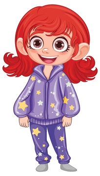 girl in purple pajamas smiling clip art preview