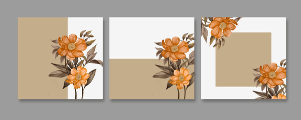 Elegant social media template with watercolor flower illustration template