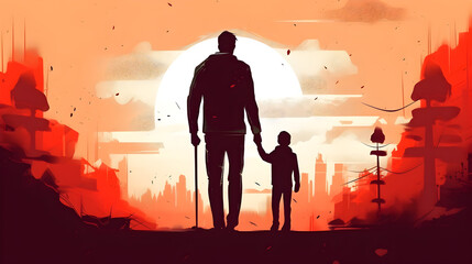 Father and kids illustration background