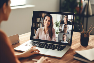 Fototapeta na wymiar Professional woman having an online meeting on a laptop